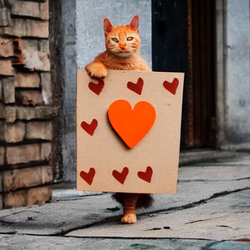 Image similar to cute orange tabby cat holding a sign that reads