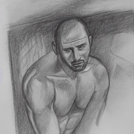 Image similar to a drawn man in the jacked stand in rain. pencil sketch.