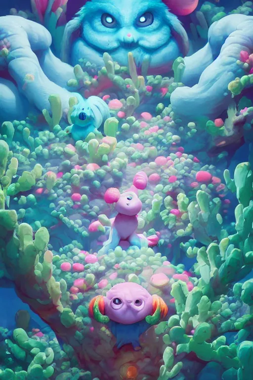 Image similar to smurf ghost creature animal sushi cristal very big eye roots cactus elemental flush of force nature micro world fluo fishscale, behance hd by jesper ejsing, by rhads, makoto shinkai and lois van baarle, ilya kuvshinov, rossdraws radiating a glowing aura global illumination ray tracing hdr