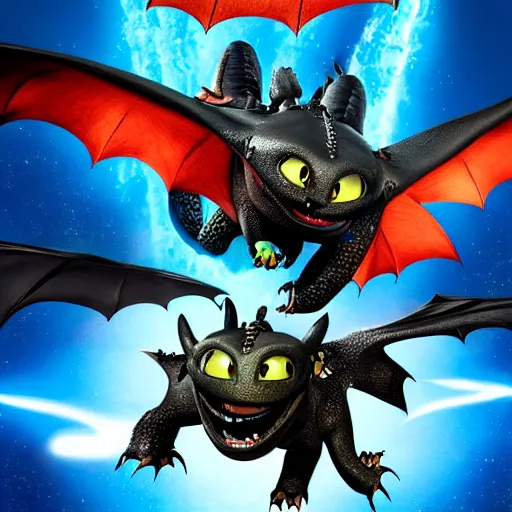 Image similar to how to train your dragon, fighting dragons with lazers