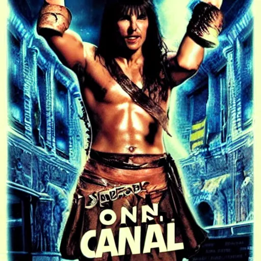 Prompt: tom cruise as conan the barbarian, molecular gastronomy, in the style of weird science movie poster artwork