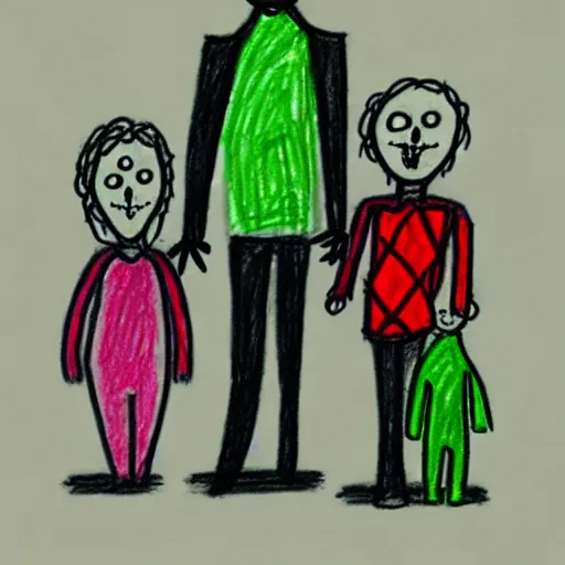 Image similar to child drawing of a creepy family. hunted