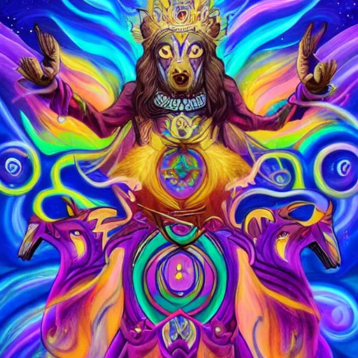 Image similar to enlightened royal wolf MICHAEL DIVINE and by AMANDA SAGE , trending on artstation, cartoon, adventure time style