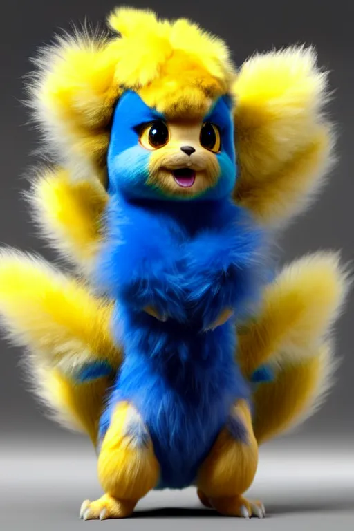 Image similar to high quality 3 d render hyperrealist very cute multicolor stripped fluffy! phoenix chimera hybrid with wings!! highly detailed, vray smooth, in the style of detective pikachu, hannah yata charlie immer, dramatic blue light, low angle, uhd 8 k, sharp focus