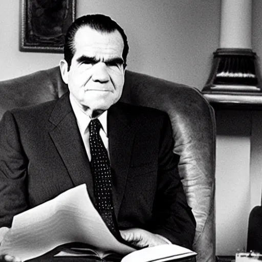 Prompt: Richard Nixon wearing bad Mario cosplay