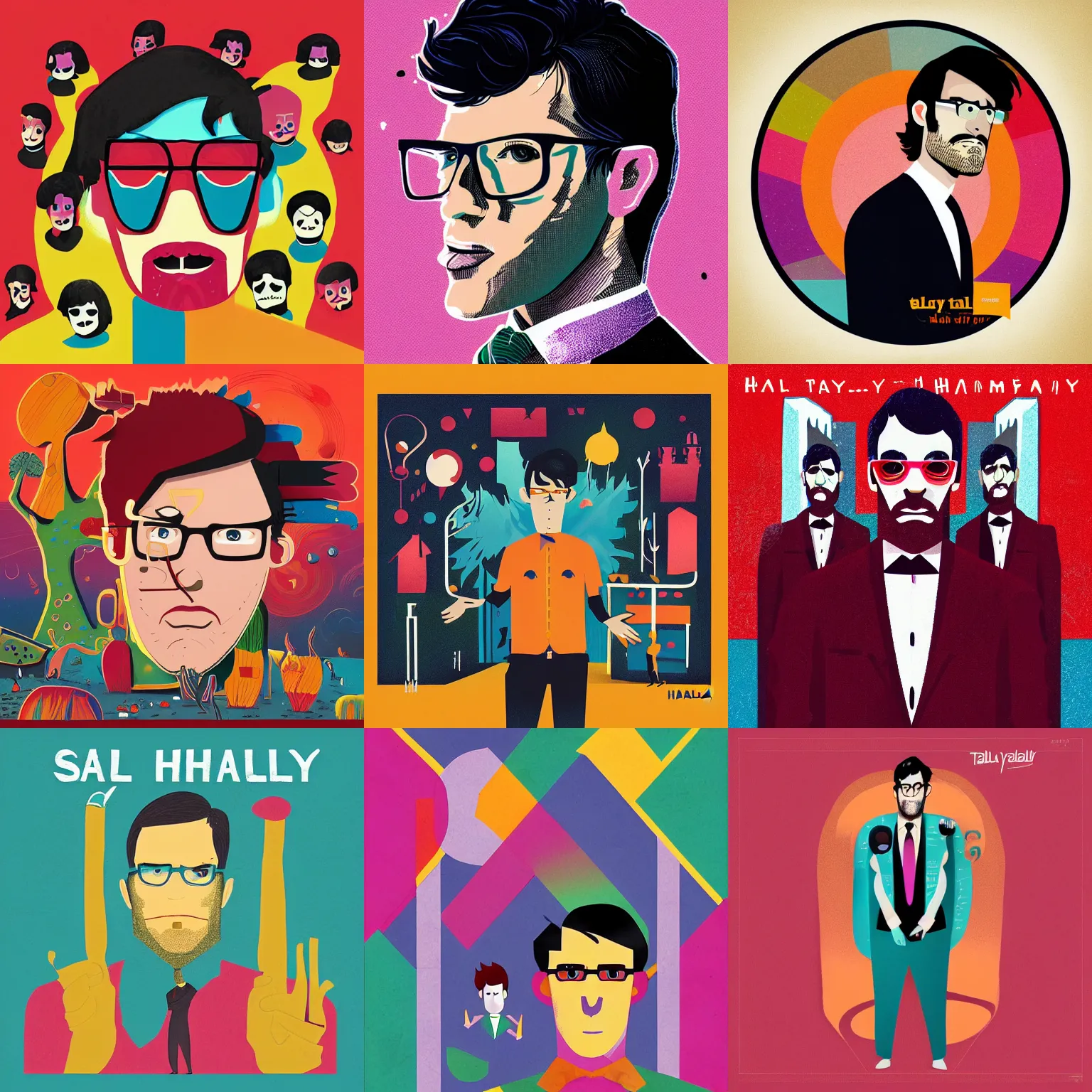 Prompt: Tally Hall album cover, creative design, colorful illustration