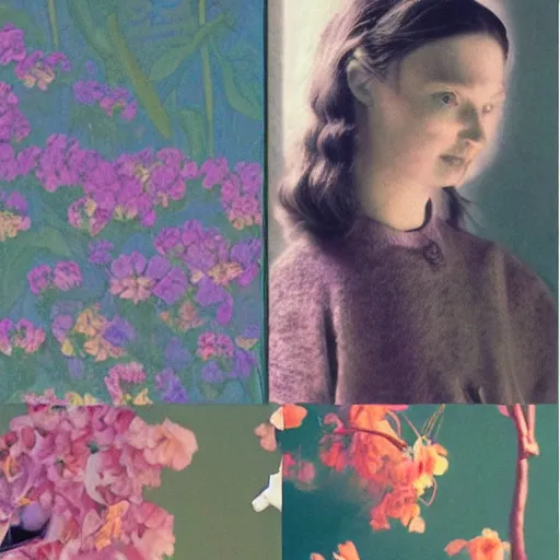 Image similar to a lot of flowers morphing in a beautiful girls face, film still by wes anderson, depicted by balthus, limited color palette, very intricate, art nouveau, highly detailed, lights by hopper, soft pastel colors, minimalist