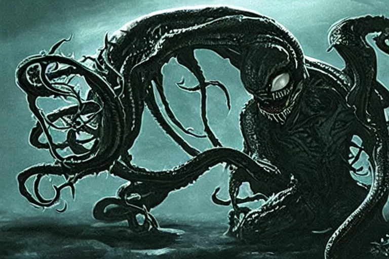 Image similar to venom cthulhu chimera, photorealistic by dougal dixon in The Future Is Wild (2002) and Alien Planet(2005)