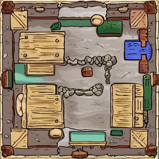 Prompt: A 520x520 detailed vector art presenting an aerial view of a cartoonish tavern by dungeondraft, Patreon content, containing tables and walls, HD, straigth lines, vector, grid, dnd map , map patreon, fantasy maps, foundry vtt, fantasy grounds, aerial view ,dungeondraft , tabletop, inkarnate, dugeondraft, roll20