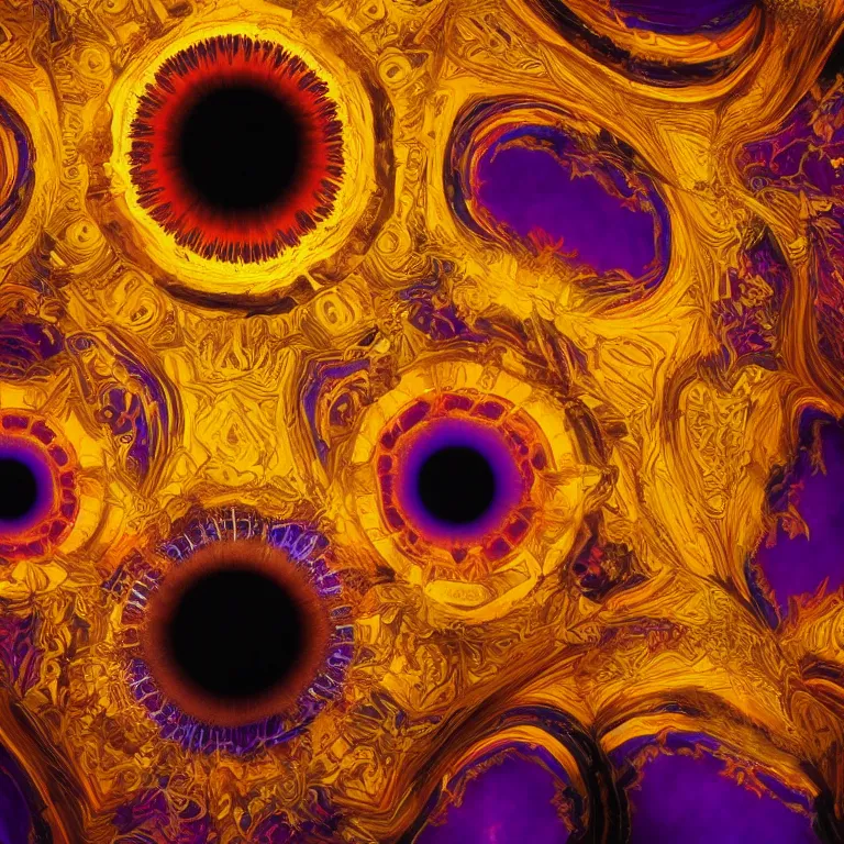 Prompt: eyes skyward tiny macro cube blaze of glory immense knowledge supreme peace overwhelming color apocalyptic orange gold black violet infrared ornate