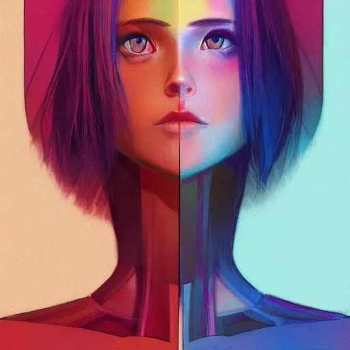 Image similar to half - voidcore symmetrical woman with cute - fine - face, pretty face, multicolored hair, realistic shaded perfect face, extremely fine details, by realistic shaded lighting, dynamic background, poster by ilya kuvshinov katsuhiro otomo, magali villeneuve, artgerm, jeremy lipkin and michael garmash and rob rey, pascal blanche, riot games