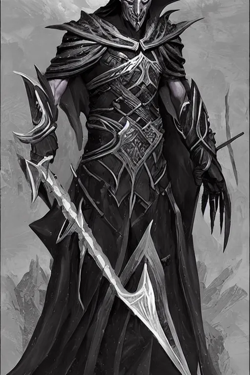 Prompt: % xenvas xerulas %, male dark elf drow elf blackguard paladin and shadow sorcerer, full character concept design reference, photorealistic fine detail matte character painting, character concept illustration, character concept art, character art, hd, face portrait, high detail, character concept art : by wayne reynolds, by steve prescott, by angus mcbride.