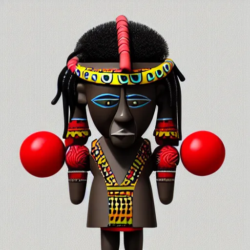 Prompt: african tribal chief vinyl art toy, 3 d render,