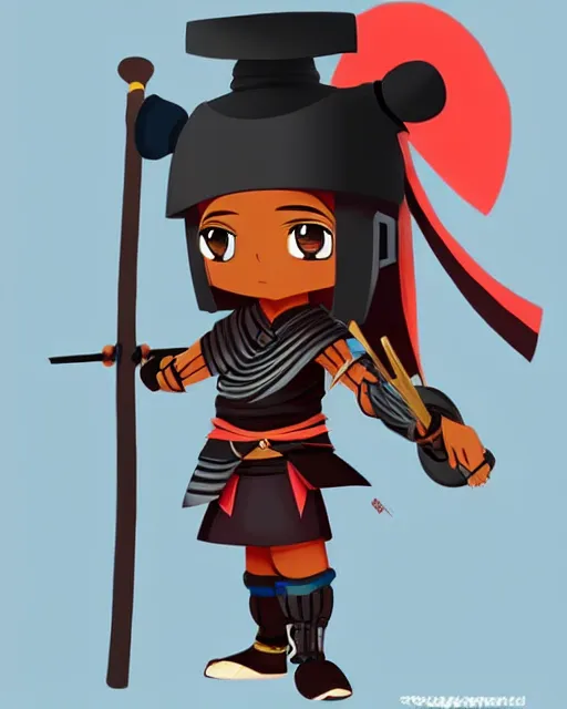 Image similar to a cute african samurai warrior, cute chibi anime style, artstation, deviantart, pinterest, yasuke 5 0 0 px models