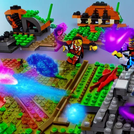 Image similar to screenshot of LEGO Universe maelstrom enemies, purple fire, maelstrom creatures