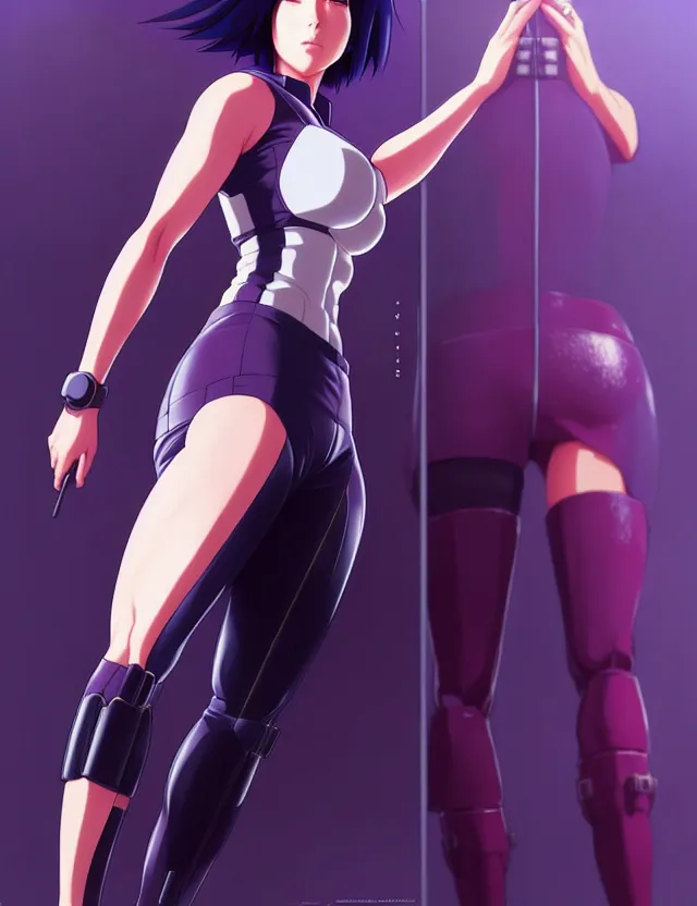 Image similar to a fullbody portrait of motoko kusanagi the major ghost in the shell : : stand alone complex, under repairs, maintenance : : by ilya kuvshinov, rossdraws, artgerm, sola digital arts, anti aliasing, raytracing : :