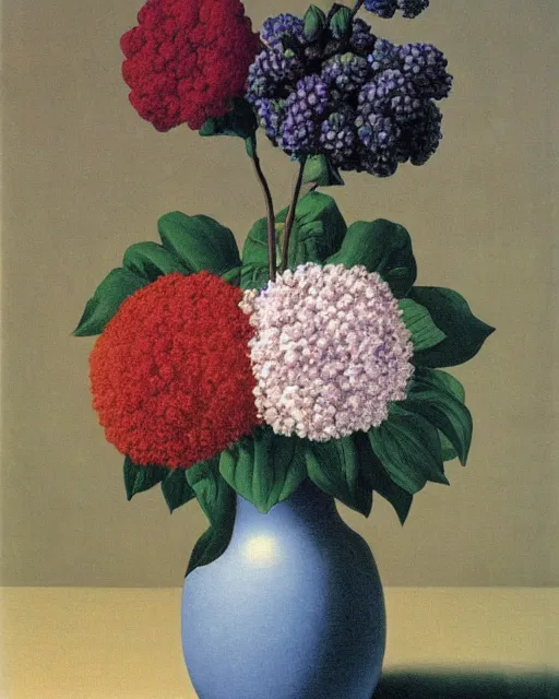 Image similar to a vase of flowers by rene magritte, rene magritte, and rene magritte