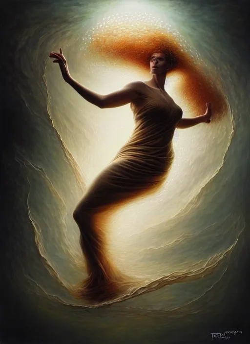 Image similar to dancing woman exploding to sponce, spores, pollum, aesthetic, fine art, intricate, elegant, highly detailed, realistic hair, centered, digital painting, art station, conceptual art, soft, sharp focus, illustration, artwork, artgerm, tomasz alen kopera, peter mohrbacher, donato giancola, wlop, boris vallejo