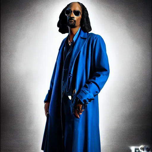 Image similar to snoop dogg as a man in a dark blue trenchcoat as the new doctor who, cinematic, volumetric lighting, f 8 aperture, cinematic eastman 5 3 8 4 film, photorealistic