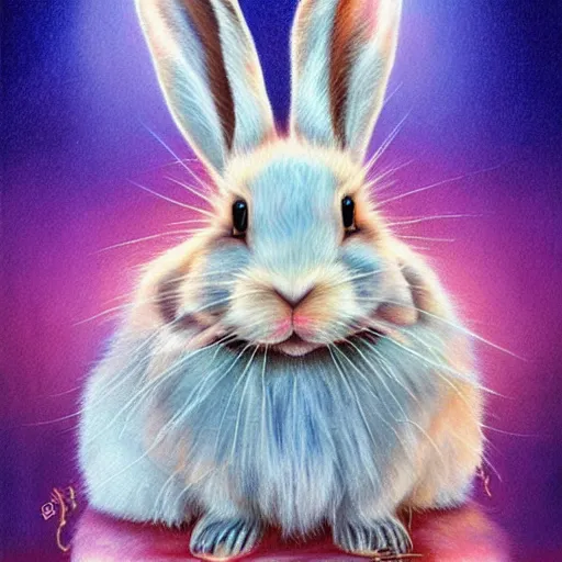 Prompt: luminescent colorful detailed airbrush painting of fluffy lop eared rabbit