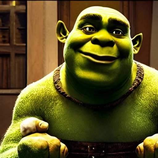 Image similar to movie still, shrek as michael in the godfather