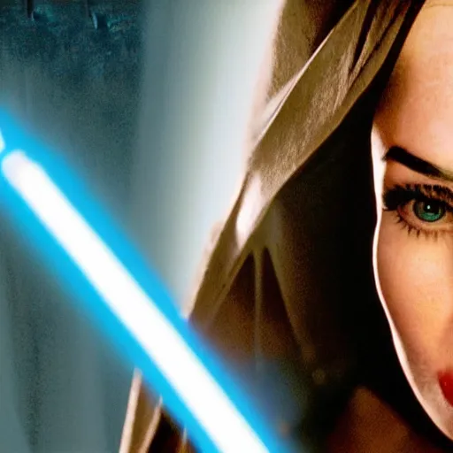 Image similar to Still of Megan Fox on the Jedi Council, Star Wars | Cinematic Lighting, beautiful composition, 8K resolution