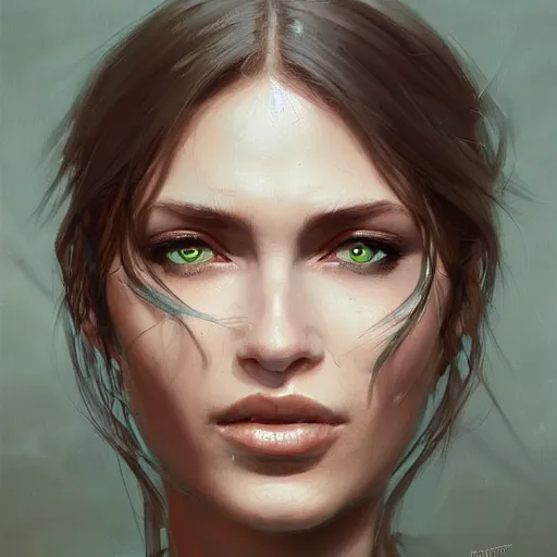 Prompt: A head-on detailed oil portrait of a dark-skinned woman with pale green eyes and long white hair by greg rutkowski and artgerm, trending on artstation