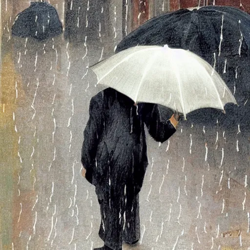 Prompt: an umbrella covering an old man in the rain, rafael sanzio