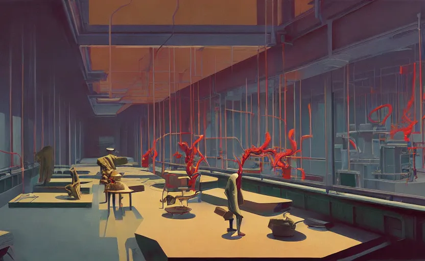 Image similar to Mysteriuos laboratory toxic materials, very coherent, painted by Edward Hopper, Wayne Barlowe, painted by James Gilleard, airbrush, art by JamesJean