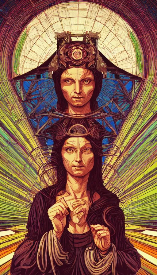 Image similar to The oracle of ancient wisdom, italian futurism, da vinci, Dan Mumford, Josan Gonzalez