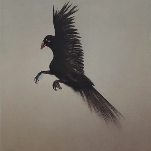 Prompt: bird by Zdzisław Beksiński, oil on canvas