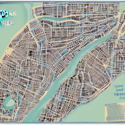 Prompt: new york map in the style of claire brewster