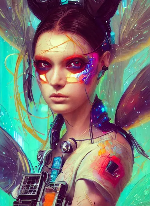 Image similar to beautiful portrait of lofi cyberpunk eevee, by Tristan Eaton, Stanley Artgermm, Tom Bagshaw, Greg Rutkowski, Carne Griffiths. trending on DeviantArt, face enhance, hyper detailed, trending on Artstation, 8k, masterpiece, graffiti paint, fine detail, full of color, intricate detail, golden ratio illustration