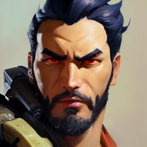 Image similar to greg manchess portrait painting of yujio as overwatch character, medium shot, asymmetrical, profile picture, organic painting, sunny day, matte painting, bold shapes, hard edges, street art, trending on artstation, by huang guangjian and gil elvgren and sachin teng