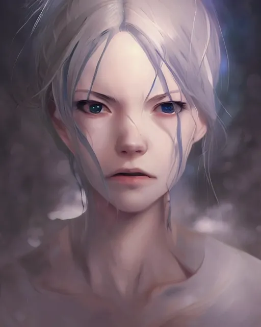 Image similar to a female ghost, translucent and scary looking, full shot, atmospheric lighting, detailed face, by makoto shinkai, stanley artgerm lau, wlop, rossdraws