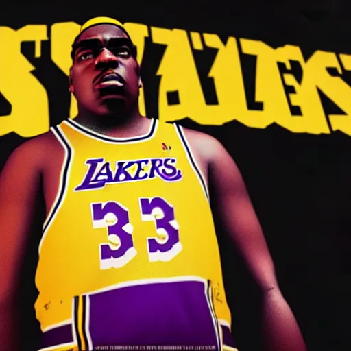 Image similar to tupac shakur in lakers jersey, biggie smalls in a nets jersey, 9 0's magazine cover, digital art, octane render