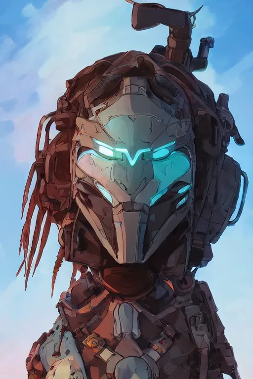 Image similar to combination suit armor aloy horizon forbidden west horizon zero dawn robot ninja mask helmet backpack tribal, art gta 5 comics, official fanart behance hd artstation by jesper ejsing, by rhads, makoto shinkai and lois van baarle, ilya kuvshinov, ossdraws