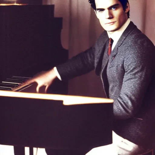 Image similar to henry cavill playing piano, autochrome