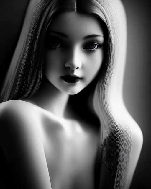 Image similar to black and white dreamy young beautiful female artificial intelligence, cinematic, rim light, photo - realistic, elegant, high detail, 8 k, masterpiece, photo taken in 1 9 3 0