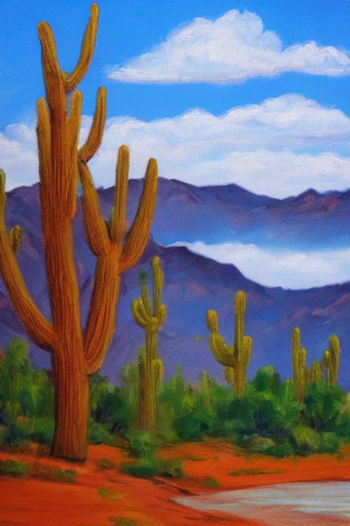 Image similar to bob ross painting of arizona