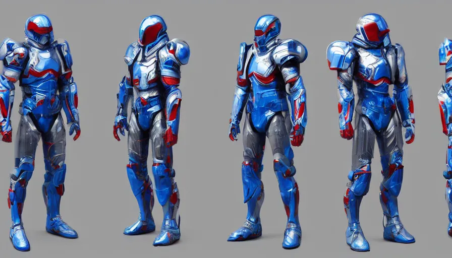 Image similar to Futuristic blue, white and red armor for elite American soldiers, hyperdetailed, artstation, cgsociety, 8k