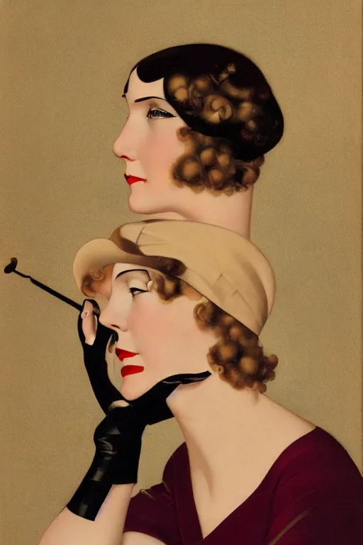 Image similar to a oil painting depicting a Jazz Age high society figure, 1920s style, smooth, highly detailed, high contrast, Coles Phillips, Dean Cornwell, JC Leyendecker, 8K