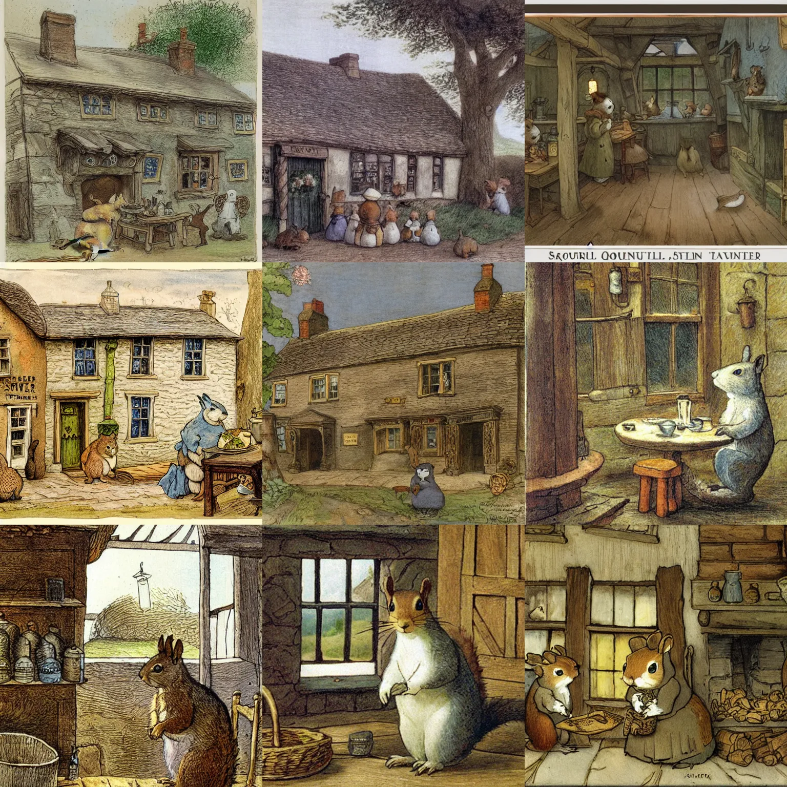 Prompt: The Squirrel Tavern,Beatrix potter