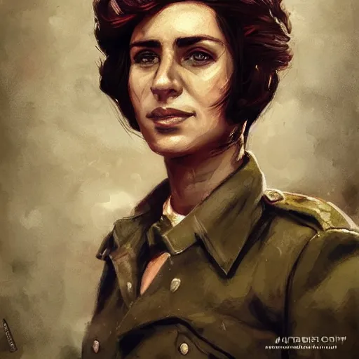 Image similar to portrait of a spanish communist revolutionary marina ginesta, colourised, face portrait, epic, tragic, military art, fantasy, dieselpunk, hd shot, digital portrait, beautiful, artstation, comic style, by artgerm, guy denning, jakub rozalski, magali villeneuve and charlie bowater