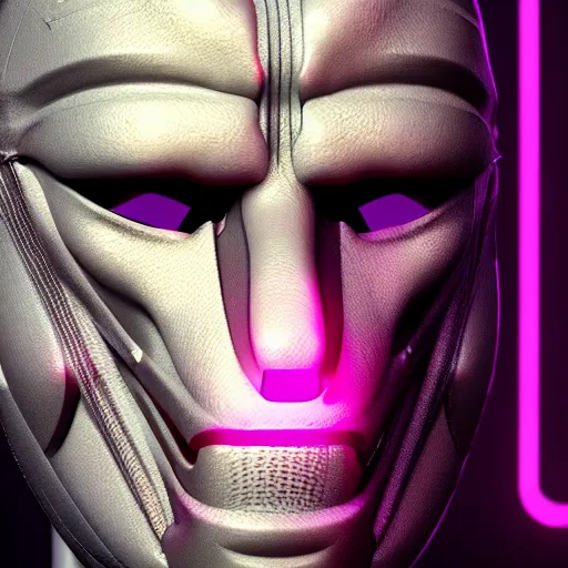 Image similar to futuristic bauta mask, venetian cyberpunk alien, houdini render, generative art, procedural modelling, artstation, zbrush, arnold render