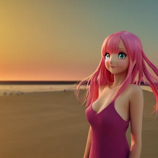 Prompt: Render of a beautiful 3d anime Xbox controller, long pink hair, hazel eyes, cute freckles, full round face, soft smile, cute sundress, golden hour, serene beach setting, medium shot, mid-shot, hyperdetailed, trending on Artstation, Unreal Engine 4k