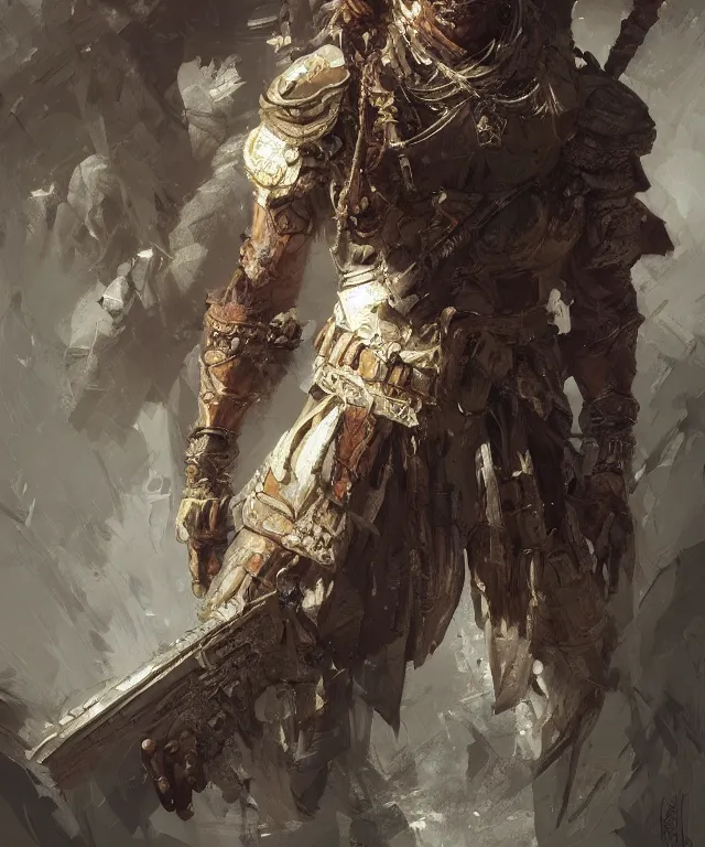 Prompt: beautiful painting of a mascular hunter warrior, intricate and detailed,, trending on deviantart and artstation, wlop, craig mullins, henry ascensio