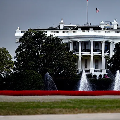 Image similar to photo of red flag waving over White House