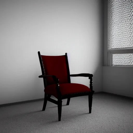 Prompt: a chair in an empty room, vintage, 3 5 mm film, nostalgic and euphoric, 4 k, 8 k, photorealistic, film grain,