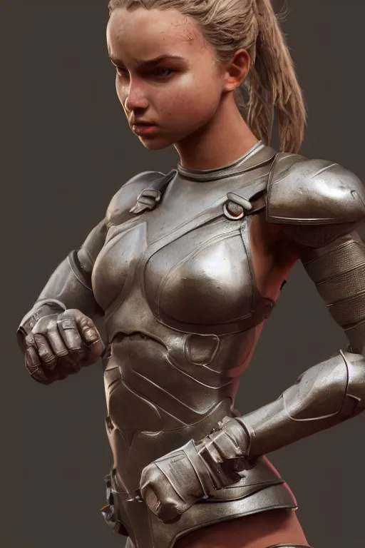 Image similar to a highly detailed sculpt of athletic girl in armor, cinematic light, featured on artstation, octane render, path tracing, sharp focus, 4 k